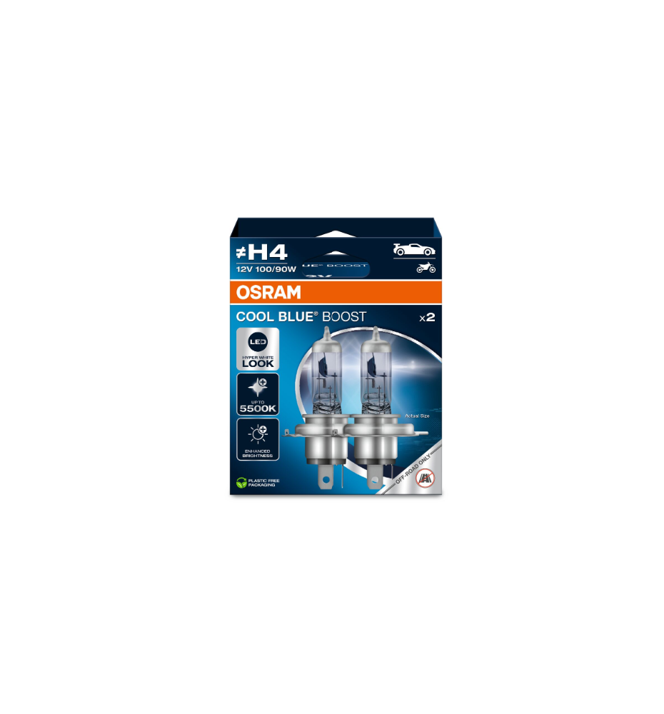 COPPIA H4 OSRAM COOL BLUE BOOST 5000K +50% 62193CBB-HCB