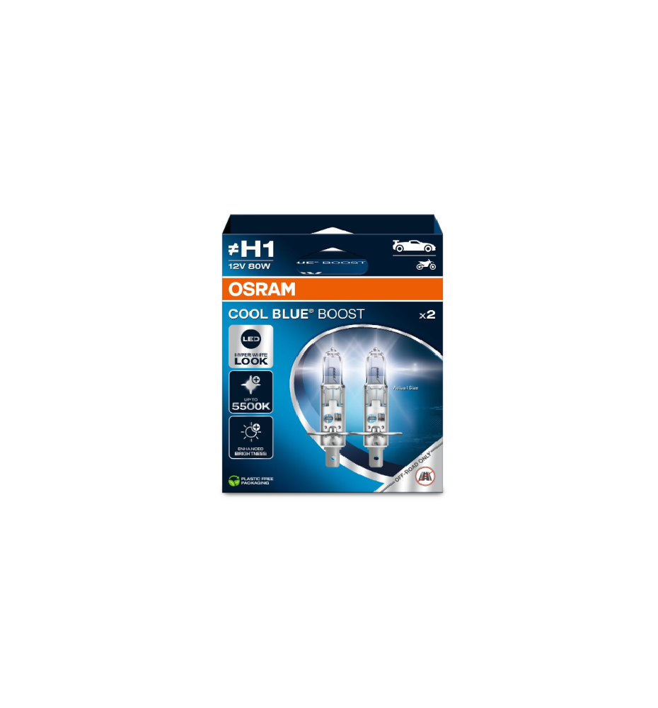 COPPIA H1 OSRAM COOL BLUE BOOST 5000K +50% 62150CBB-HCB